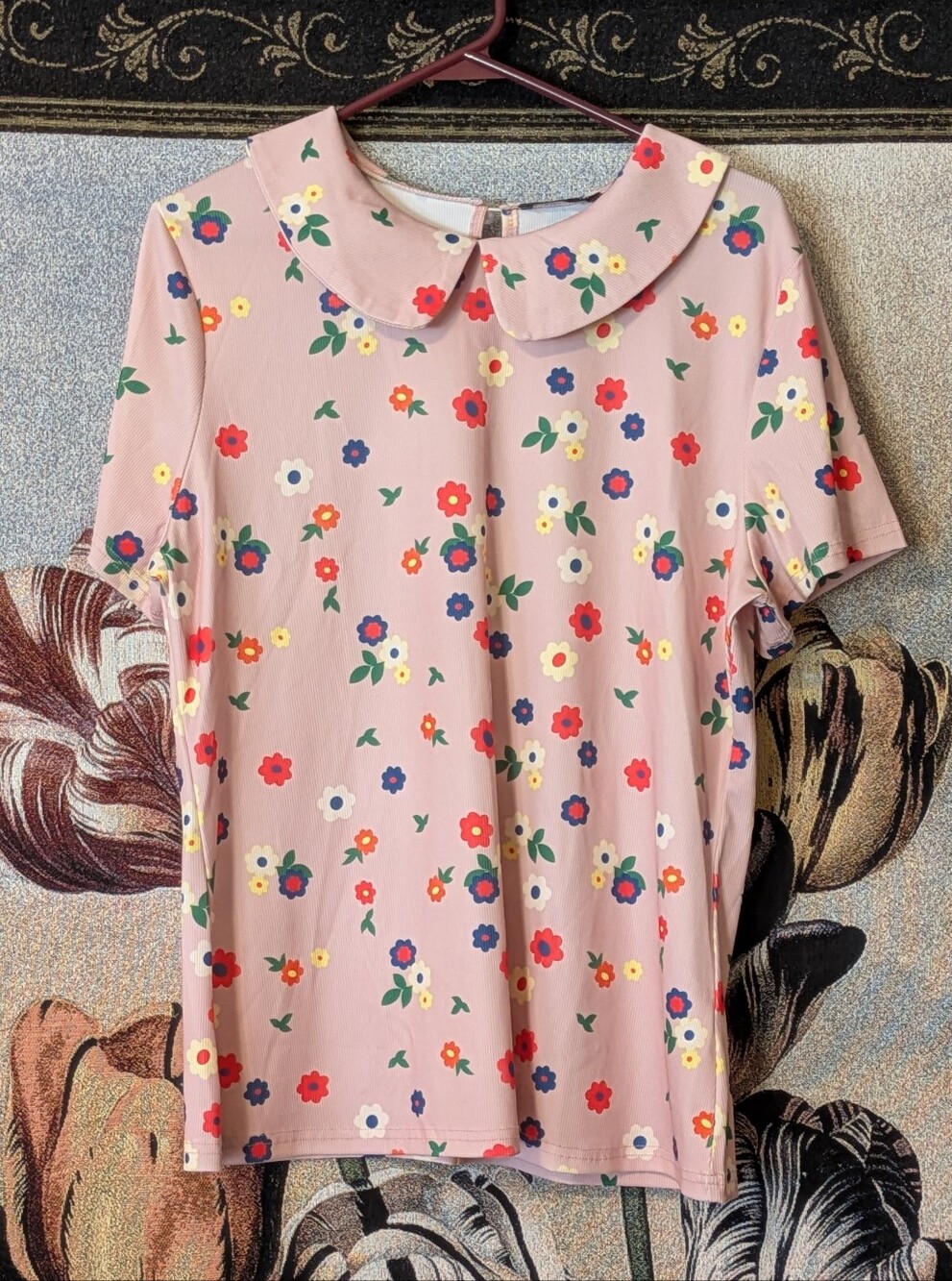 Shein Floral Peter Pan Collar Top - Pink